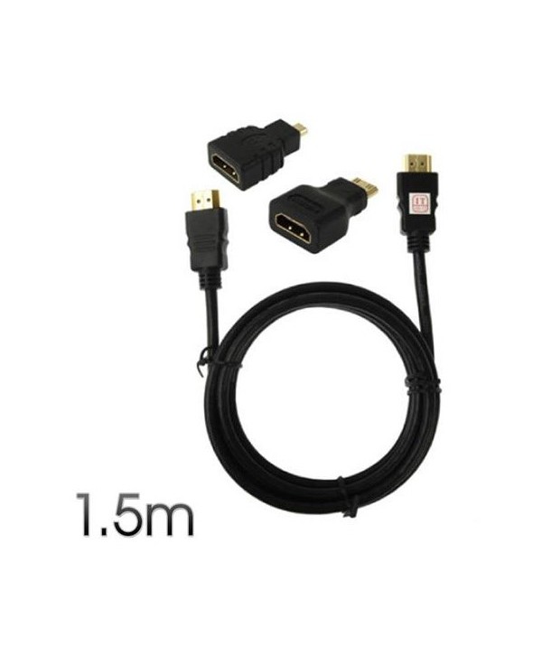 KIT 3 EN 1 HDMI ADAPTADOR MINI MICRO A CABLE 1,5M 