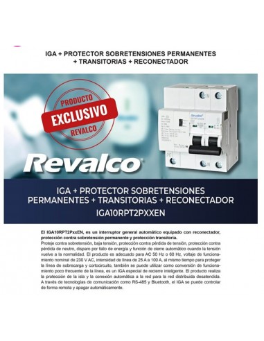 IGA PROTECTOR SOBRETENSIONES PERMANENTE + TRANSITORIO + RECONECTADOR 2X32A REVALCO 